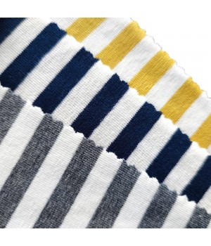 New Wide Stripe Stretch Fabric Yellow Gray Navy Custom Color 100% Organic Cotton Double Knit Rib Jersey Fabric