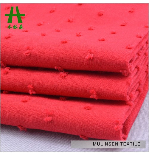 Mulinsen Textile Reactive Dyeing 60s Cotton Voile Swiss Dots Red Color Fabric