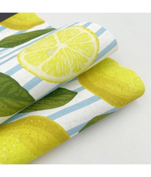 High quality fruit pattern design printed canvas navy blue stripe lemon environmentally friendly cotton fabric for hat