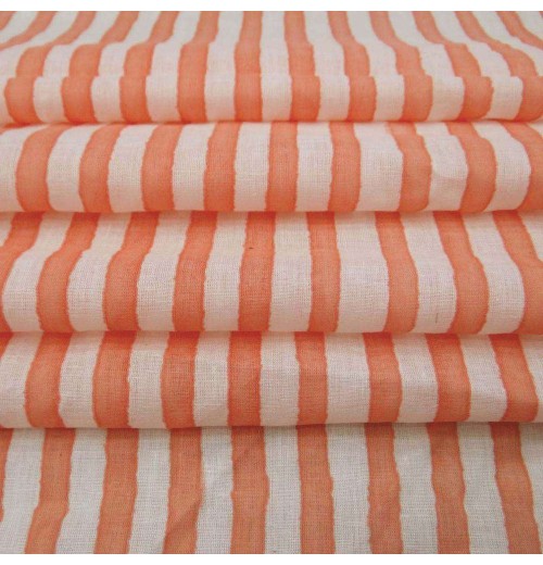 Striped Hand Block Print Fabric 100% Cotton Hand Stamped Summer Dress Cotton Fabrics